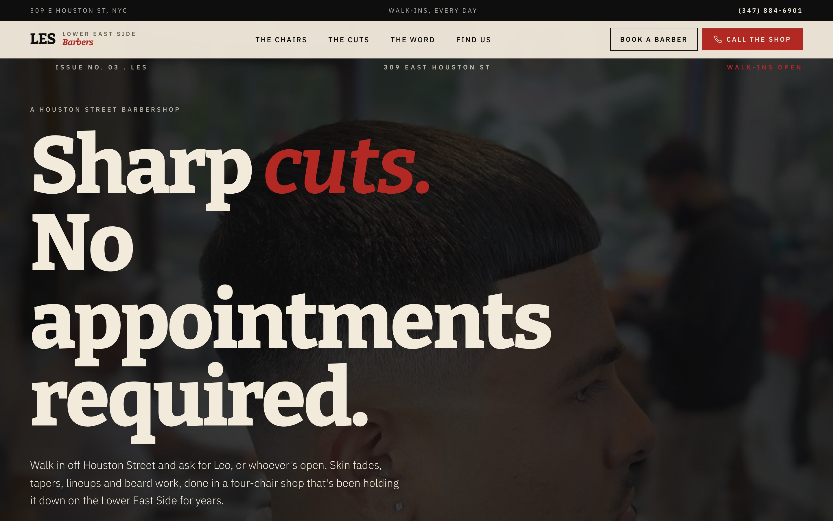 Lower East Side Barbers website by Bragi Studio